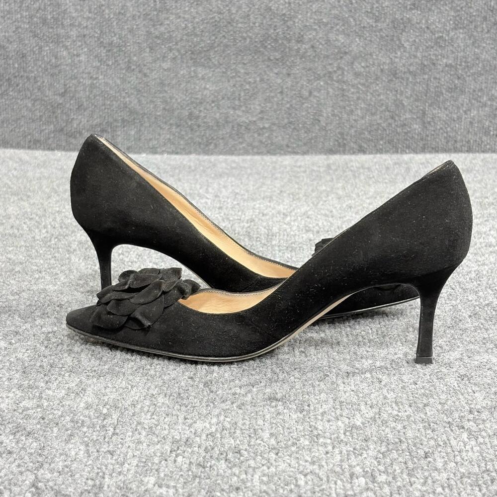 Manolo Blahnik Shoes Womens 5.5 Black Suede Ruffle Pointed Toe Pumps Heels Italy